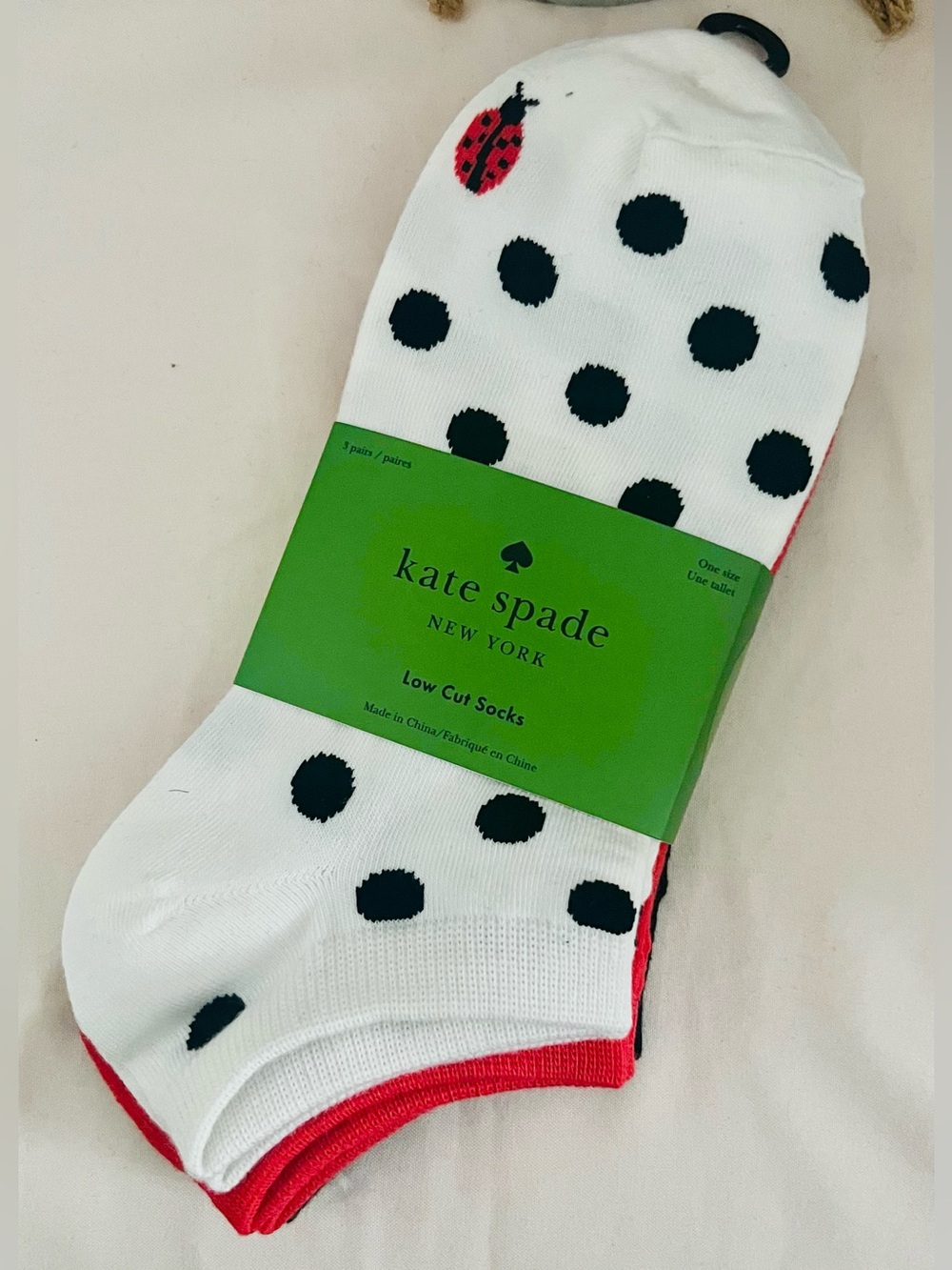 KATE SPADE 3-Pair Footie in Black/White Polka Dot, Orange & Black. NWT. One Size - Picture 2 of 3
